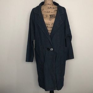 Coeur De Vague Navy Large-Lapel Open Denim Jacket